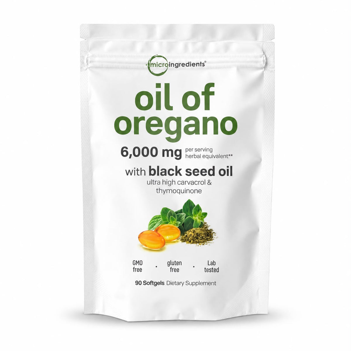 Bolsa de 90 cápsulas blandas de aceite de orégano con aceite de comino negro